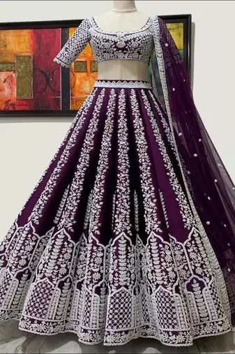 purple chinon silk designer lehenga choli with embroidered dupatta