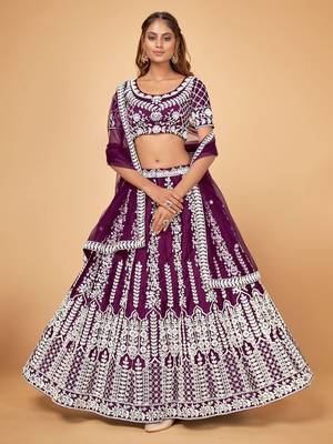purple chinon silk designer lehenga choli with embroidered dupatta 4