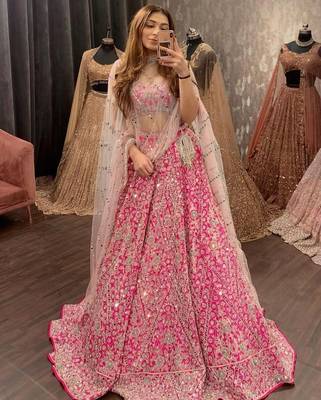 pink silk lehenga choli with cording embroidery and dupatta 1