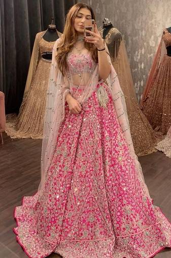 pink silk lehenga choli with cording embroidery and dupatta