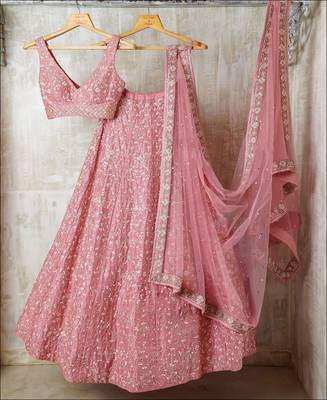 gajri satin silk lehenga choli with cording embroidery 2