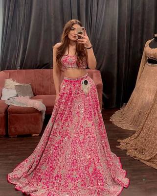 pink silk lehenga choli with cording embroidery and dupatta 2