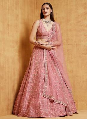 gajri satin silk lehenga choli with cording embroidery 1