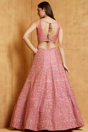 gajri satin silk lehenga choli with cording embroidery
