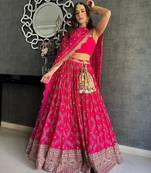 PINK CORDING EMBROIDERY GEORGETTE LOVELY LEHENGA CHOLI WITH DUPATTA
