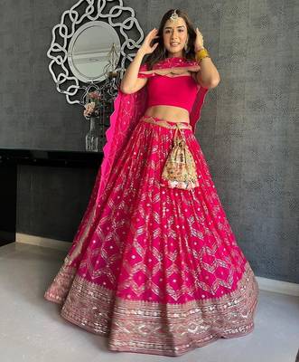 pink georgette lehenga choli with cording embroidery and dupatta 2