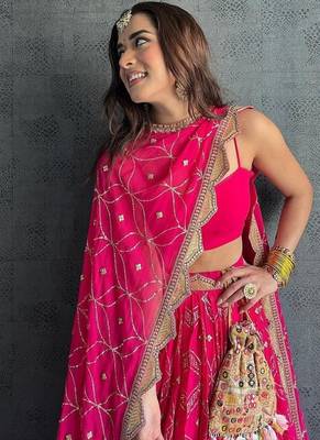 pink georgette lehenga choli with cording embroidery and dupatta 3