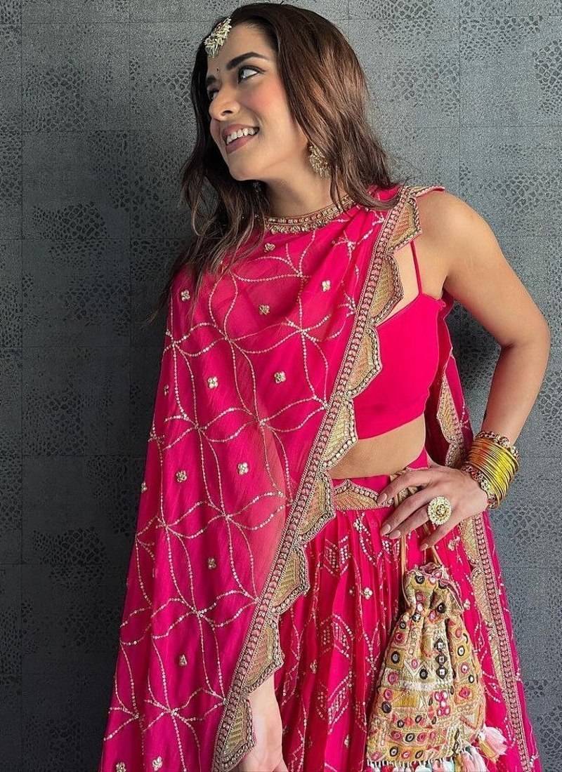 PINK CORDING EMBROIDERY GEORGETTE LOVELY LEHENGA CHOLI WITH DUPATTA