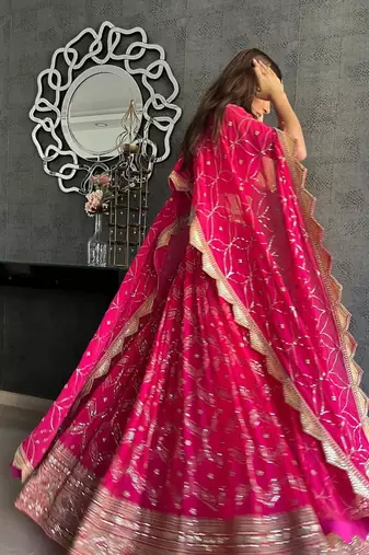 pink georgette lehenga choli with cording embroidery and dupatta