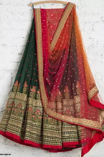 GREEN EMBROIDERY GEORGETTE FASHION LEHENGA CHOLI WITH DUPATTA