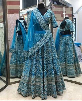 blue malai silk lehenga choli with cording embroidery and dupatta 1