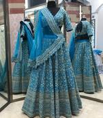 BLUE CORDING EMBROIDERY MALAI SILK BEAUTIFUL LEHENGA CHOLI WITH DUPATTA