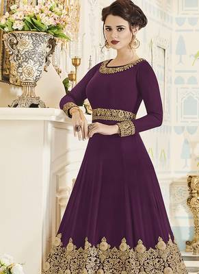 Georgette salwar kameez in purple color with embroidery and crystal stone work 3
