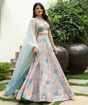 multicolor muslin silk lehenga choli with beads and digital embroidery 1