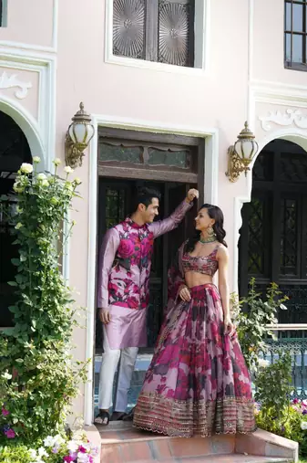 multicolor georgette lehenga choli with embroidered fancy dupatta