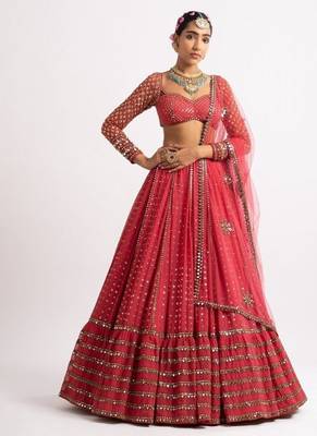 red georgette lehenga choli with embroidered fancy dupatta 2