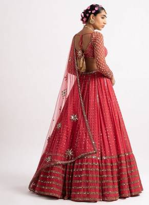 red georgette lehenga choli with embroidered fancy dupatta 3
