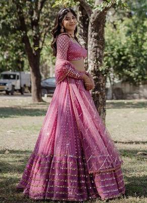 pink georgette lehenga choli with embroidered fancy dupatta 2
