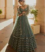 GREEN EMBROIDERY GEORGETTE FASHION LEHENGA CHOLI WITH DUPATTA