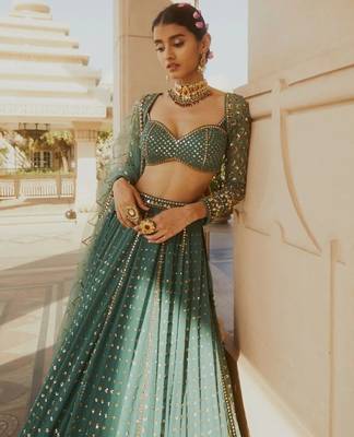 green georgette lehenga choli with embroidered fancy dupatta 2