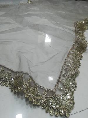 grey georgette lehenga choli with mirror blouse and embroidered dupatta 3