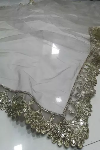 grey georgette lehenga choli with mirror blouse and embroidered dupatta