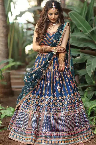 BLUE EMBROIDERY CHINON SILK PREMIUM LEHENGA CHOLI WITH DUPATTA