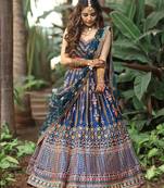 BLUE EMBROIDERY CHINON SILK PREMIUM LEHENGA CHOLI WITH DUPATTA