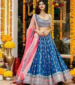 BLUE EMBROIDERY CHINON SILK STUNNING LEHENGA CHOLI WITH DUPATTA