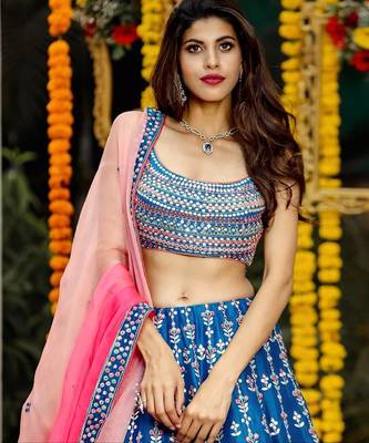 designer blue silk lehenga choli with fancy pallu dupatta 2