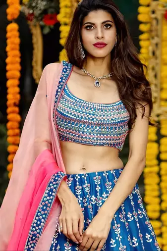 designer blue silk lehenga choli with fancy pallu dupatta