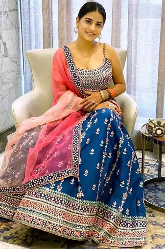 designer blue silk lehenga choli with fancy pallu dupatta