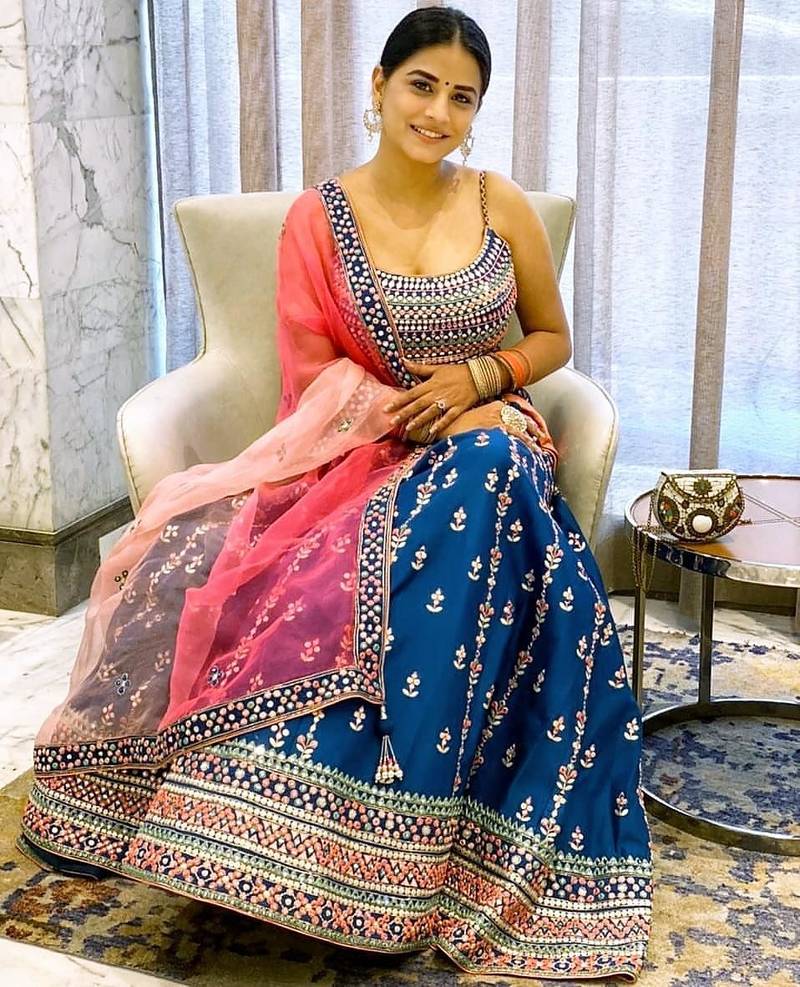 BLUE EMBROIDERY CHINON SILK STUNNING LEHENGA CHOLI WITH DUPATTA