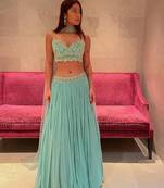 TURQUOISE EMBROIDERY GEORGETTE DESIGNER LEHENGA CHOLI WITH DUPATTA