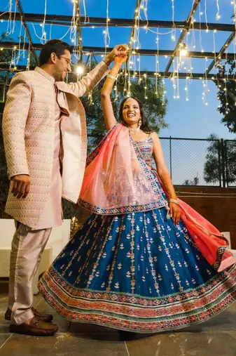 designer blue silk lehenga choli with fancy pallu dupatta