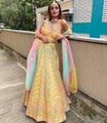 YELLOW EMBROIDERY DOLA SILK FANCY LEHENGA CHOLI WITH DUPATTA
