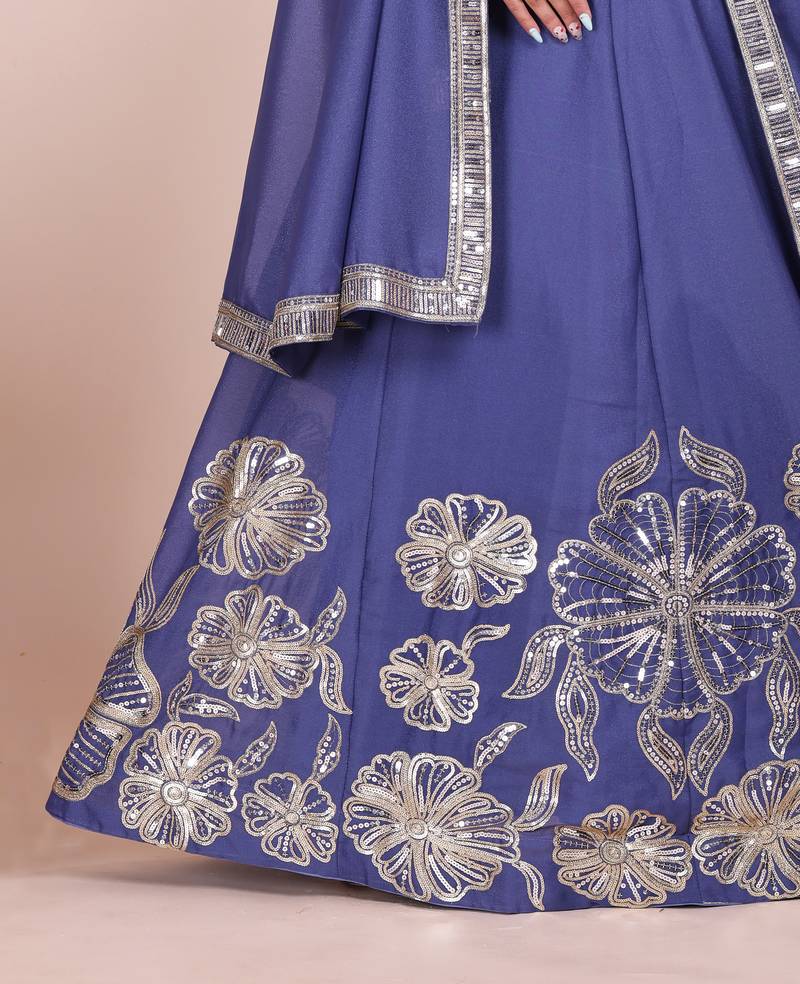 blue Sequined Lehenga Choli with dupatta