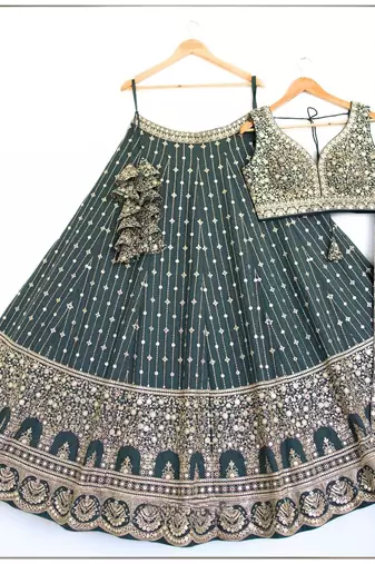 emerald green embroidered lehenga set with dupatta
