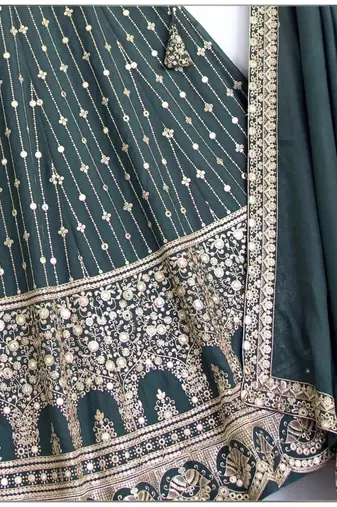 emerald green embroidered lehenga set with dupatta