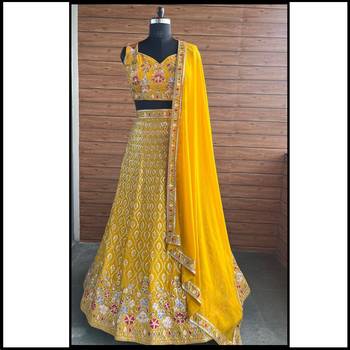 yellow floral embroidered lehenga with dupatta 2