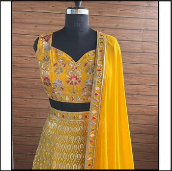 yellow floral embroidered lehenga with dupatta 3