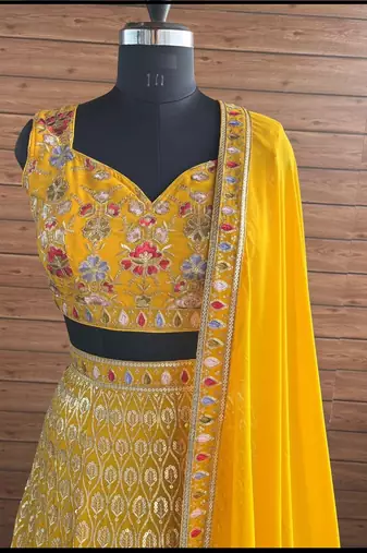 yellow floral embroidered lehenga with dupatta