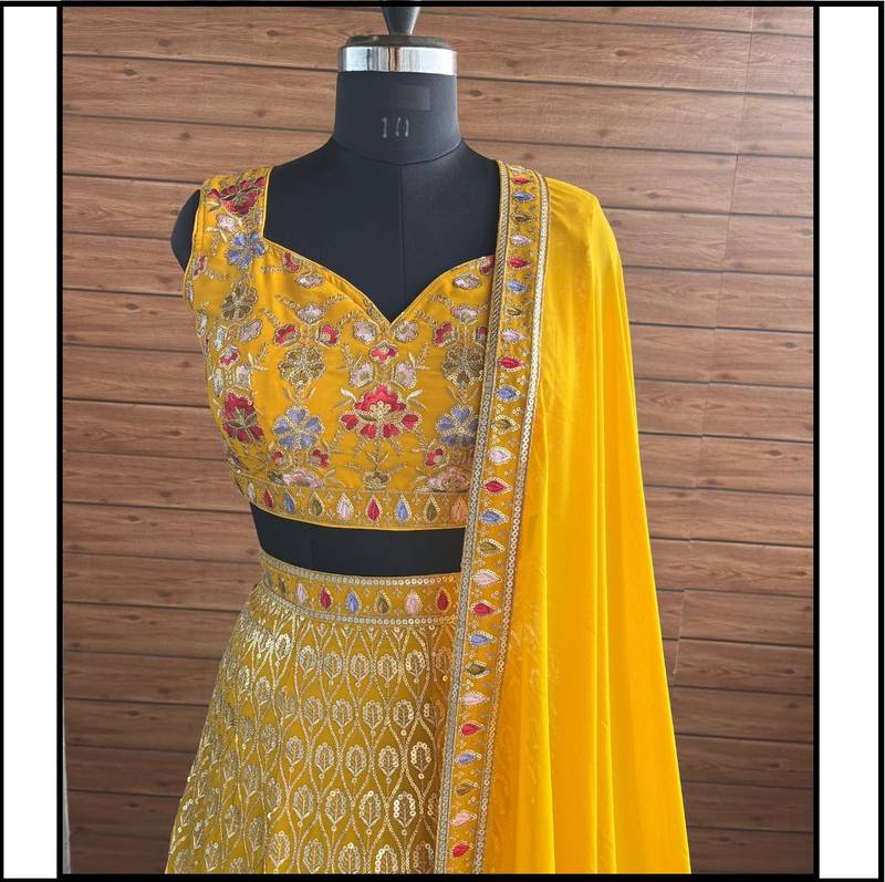Radiant Mustard Yellow Floral Lehenga