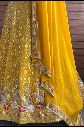 yellow floral embroidered lehenga with dupatta