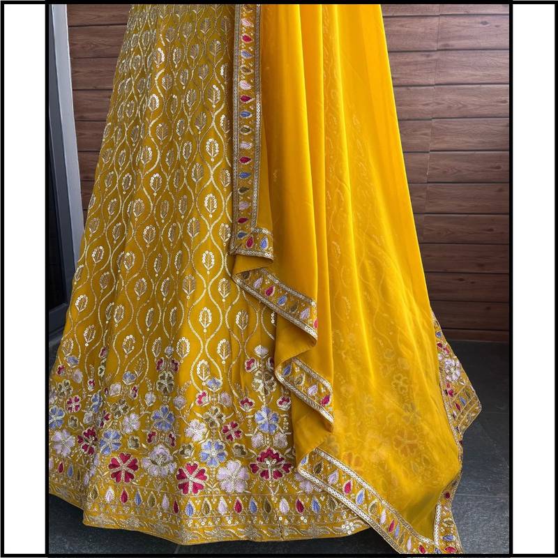Radiant Mustard Yellow Floral Lehenga