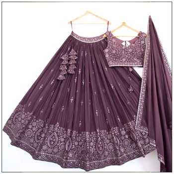 wine embroidered lehenga choli set with dupatta 2