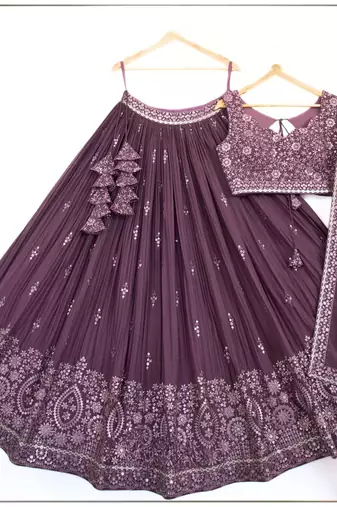 wine embroidered lehenga choli set with dupatta
