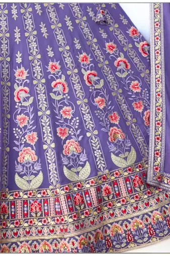 lavender floral zari thread embroidered lehenga set