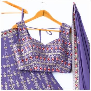 lavender floral zari thread embroidered lehenga set 4