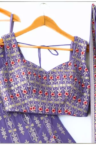 lavender floral zari thread embroidered lehenga set